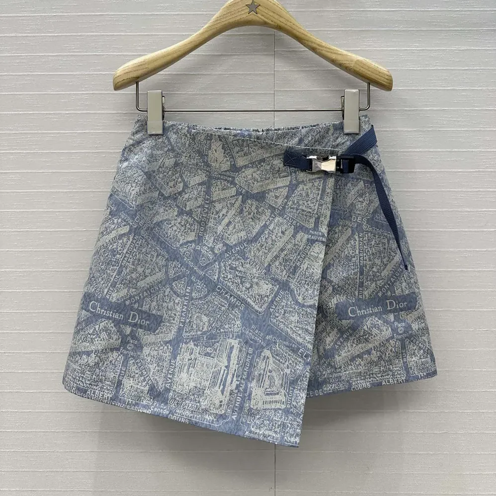 Dior Skort White and Chambray Blue Jacquard Technical Taffeta with Plan de Paris Motif for Women Dior Skort White and Chambray Blue Jacquard Technical Taffeta with Plan de Paris Motif for Women