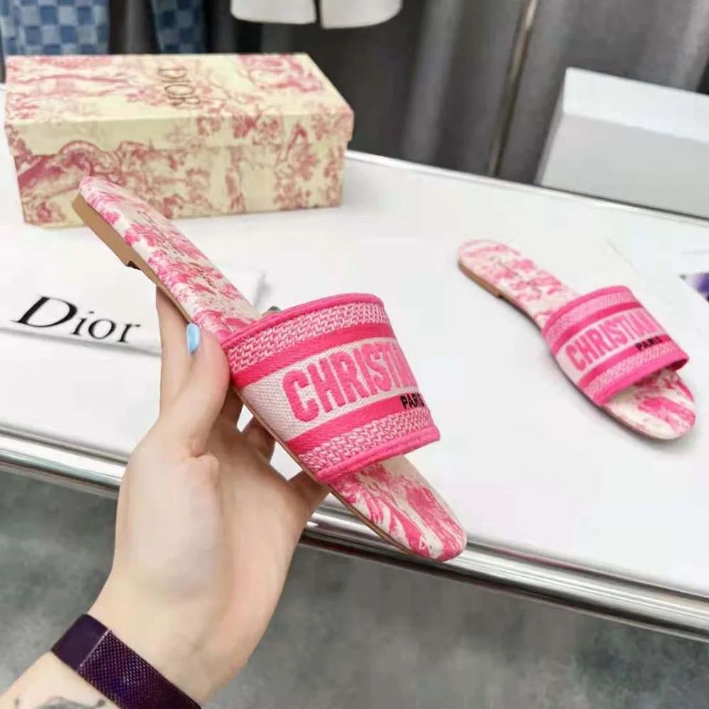 Dior Dway Slide Bright Pink Toile De Jouy Embroidered Cotton for Women Dior Dway Slide Bright Pink Toile De Jouy Embroidered Cotton for Women