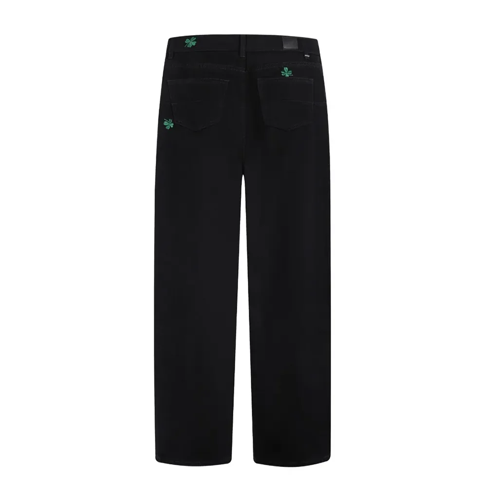 Dior Long Regular Jeans with Dior Clover Embroideries Black Cotton Twill for Men