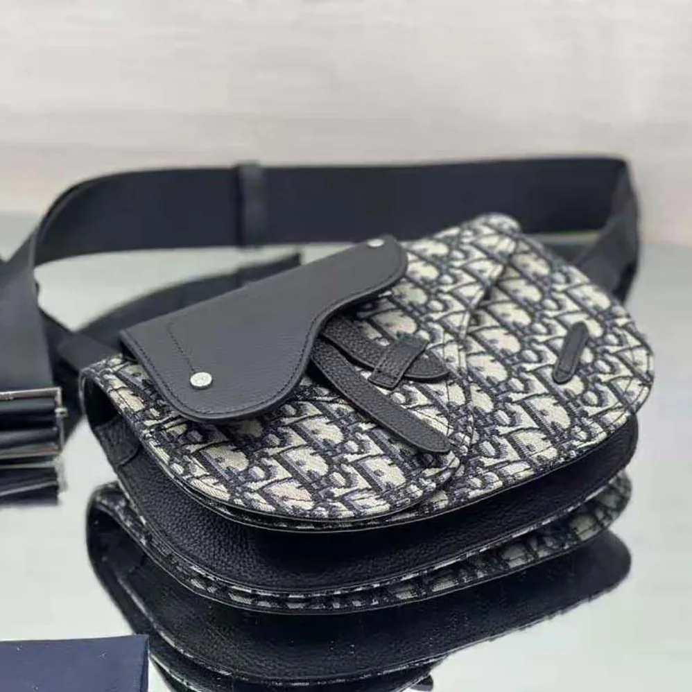 Dior Saddle Pouch Beige and Black Dior Oblique Jacquard for Men