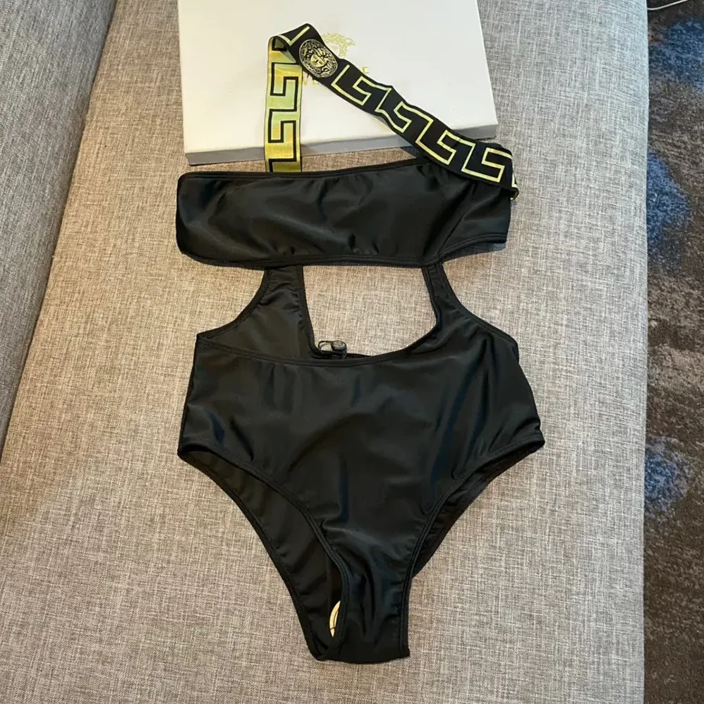 Versace Greca Border One Piece Swimsuit for Women in Black