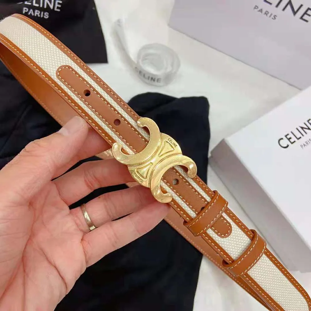 Celine Medium Triomphe Belt in Textile and Calfskin for Women Celine Medium Triomphe Belt in Textile and Calfskin for Women