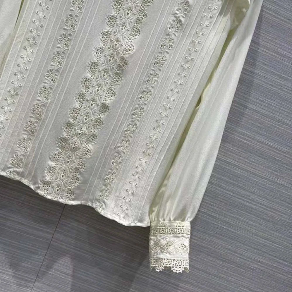 Celine Embroidered Blouse in Silk Crepe for Women
