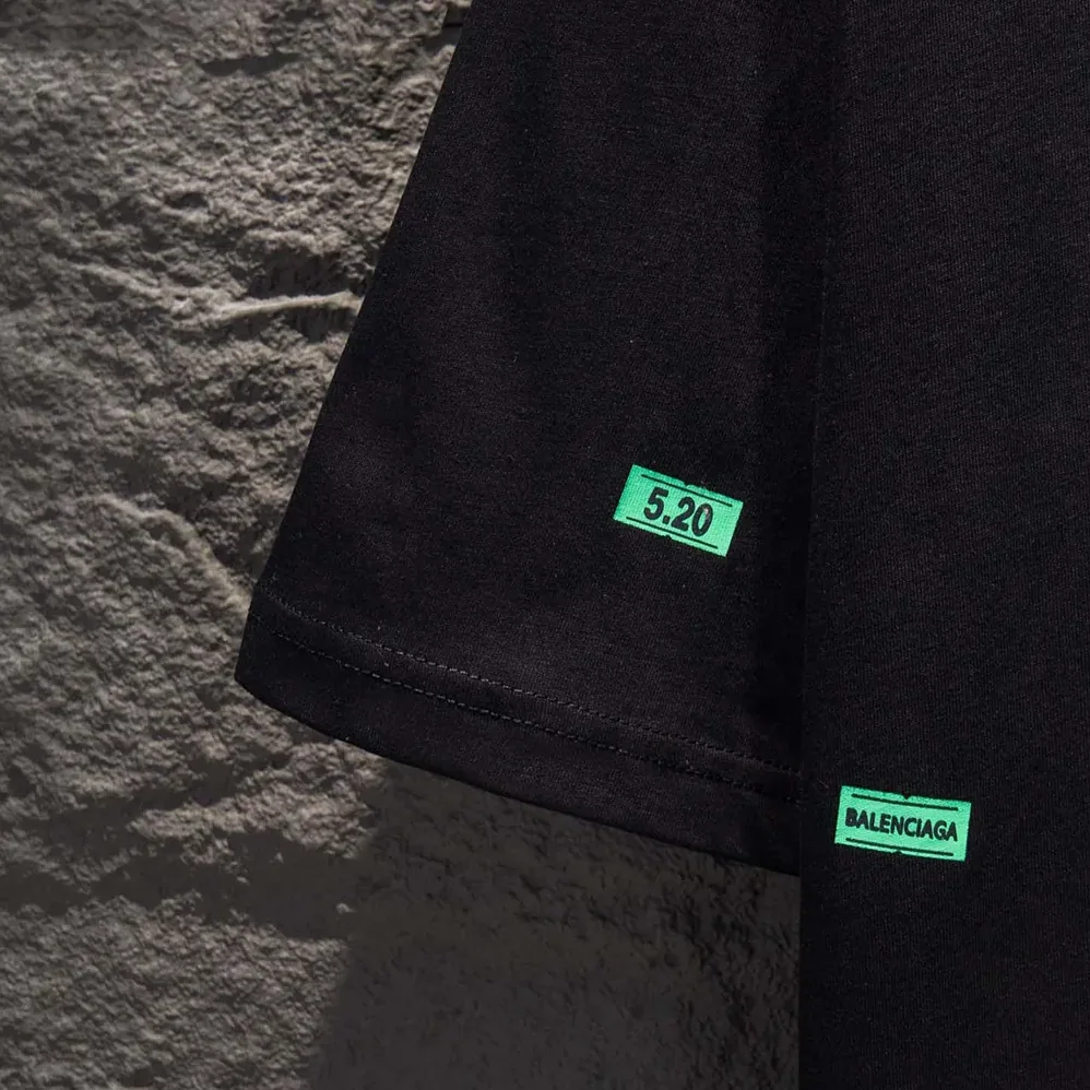 Balenciaga 520 Stickers Medium Fit T-Shirt in Black and Green Dry Jersey for Men Balenciaga 520 Stickers Medium Fit T-Shirt in Black and Green Dry Jersey for Men