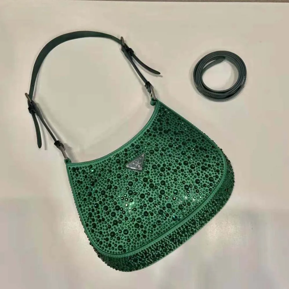 Prada Cleo Satin Bag with Crystals for Women in Green