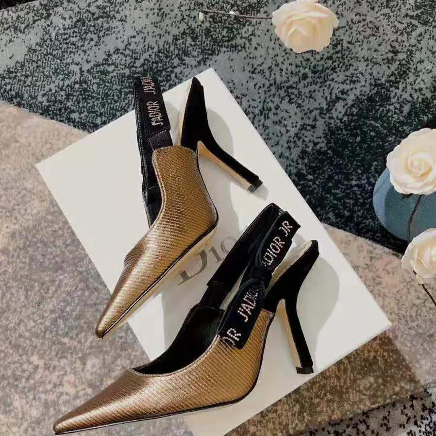 Dior J'adior Slingback Pump Bronze Lame Grosgrain Strass 10 cm Heel for Women in Gold