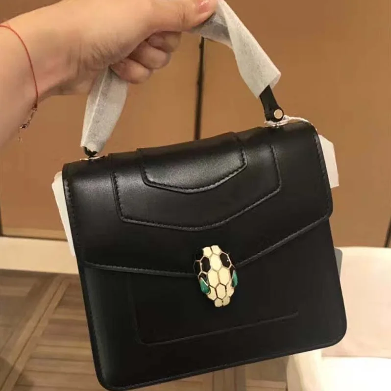 Bvlgari Serpenti Forever Medium Flap Cover Handle Bag Calfskin in Black