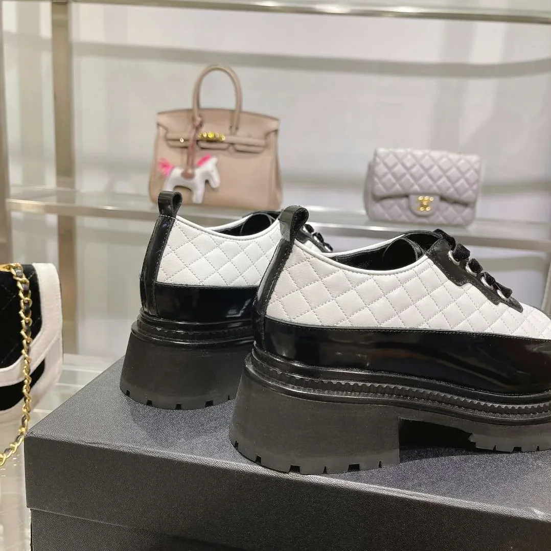 Chanel Thick Soled Chain Laced Loafers White