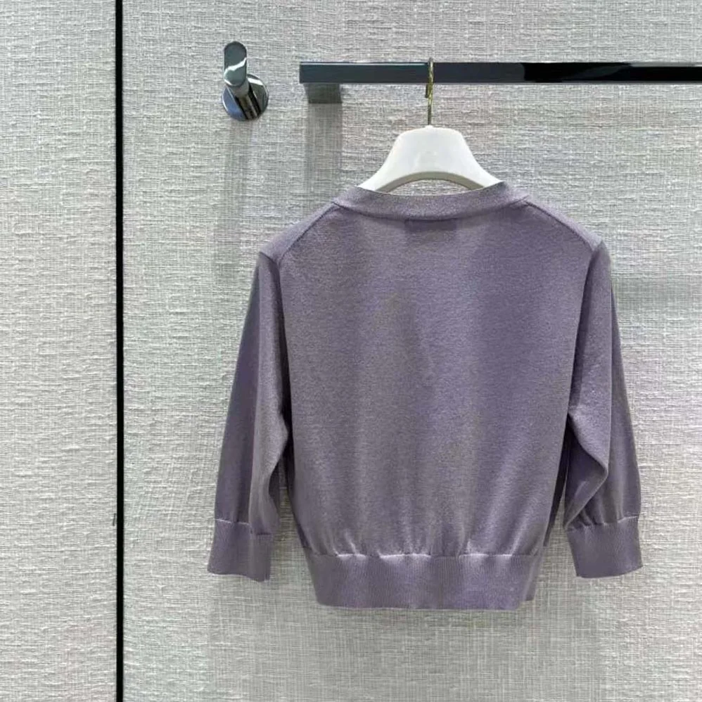 Prada Cropped Lurex Cardigan with Intarsia Logo for Women in Purple
