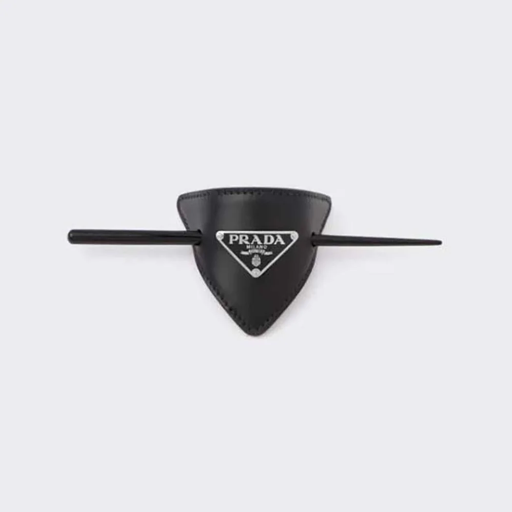 Prada Leather Hair Clip is Decorated with the Prada Logo for Women