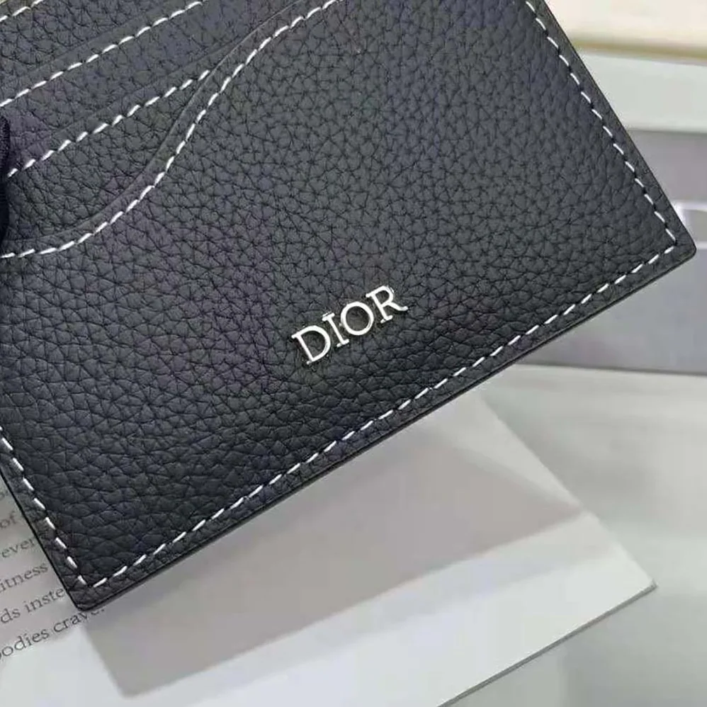 Dior Saddle Bi-fold Card Holder Black Grained Calfskin Leather Marquetry for Men Dior Saddle Bi-fold Card Holder Black Grained Calfskin Leather Marquetry for Men
