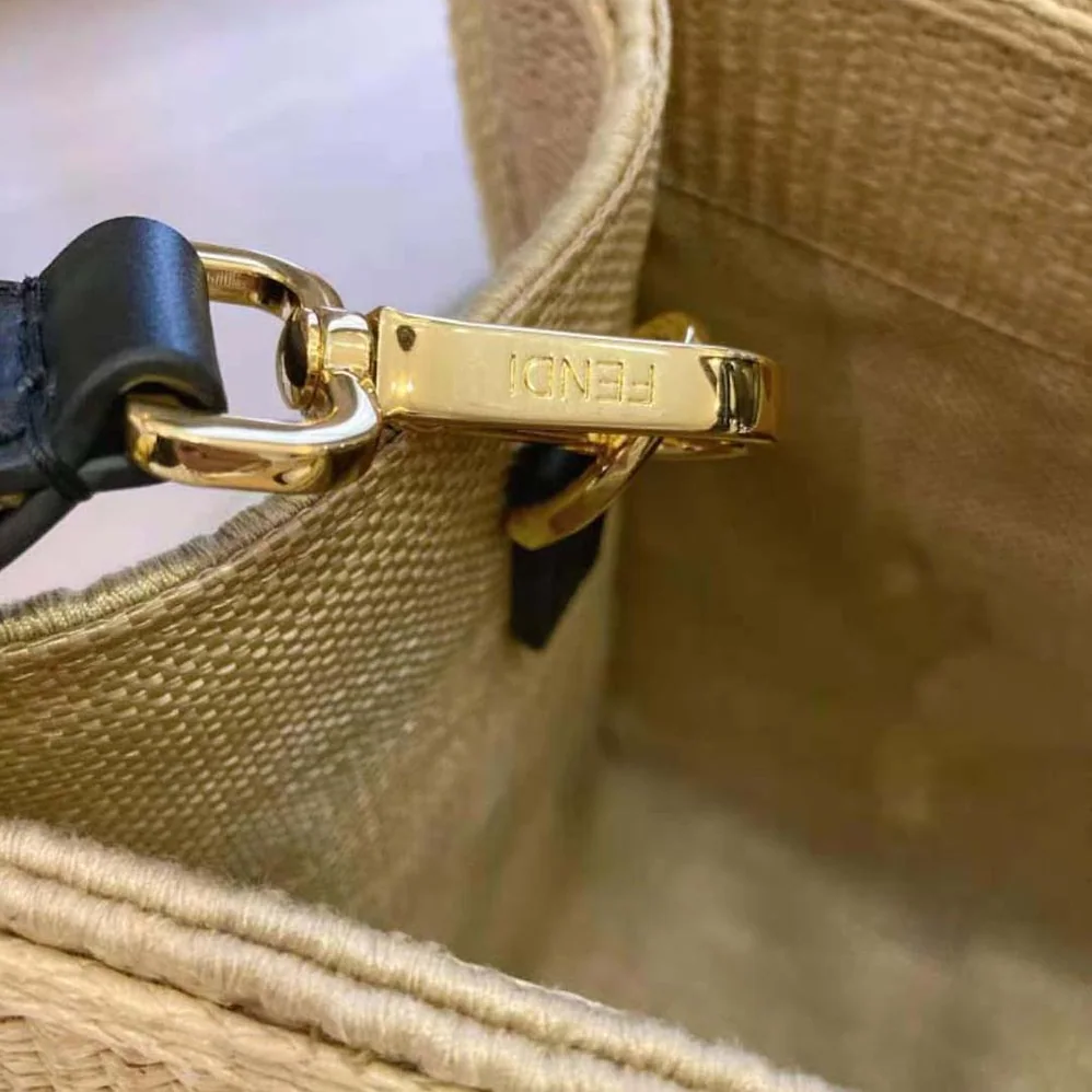 Fendi Sunshine Medium Embroidered Straw Shopper for Women