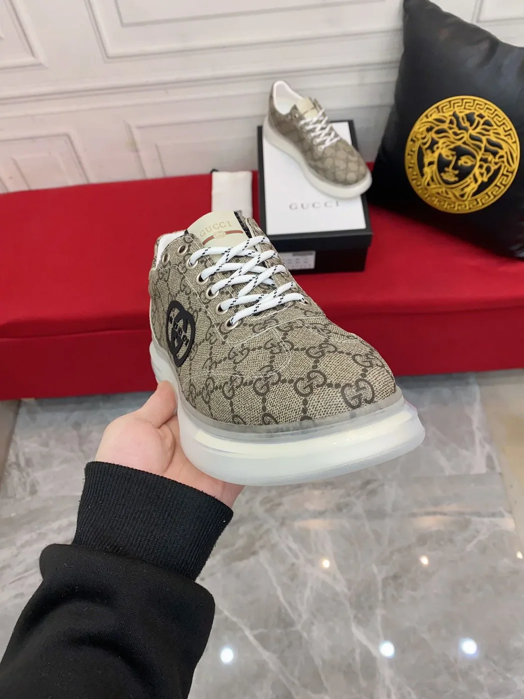 Gucci Sneaker With GG Gucci Print Brown And Gray for Men