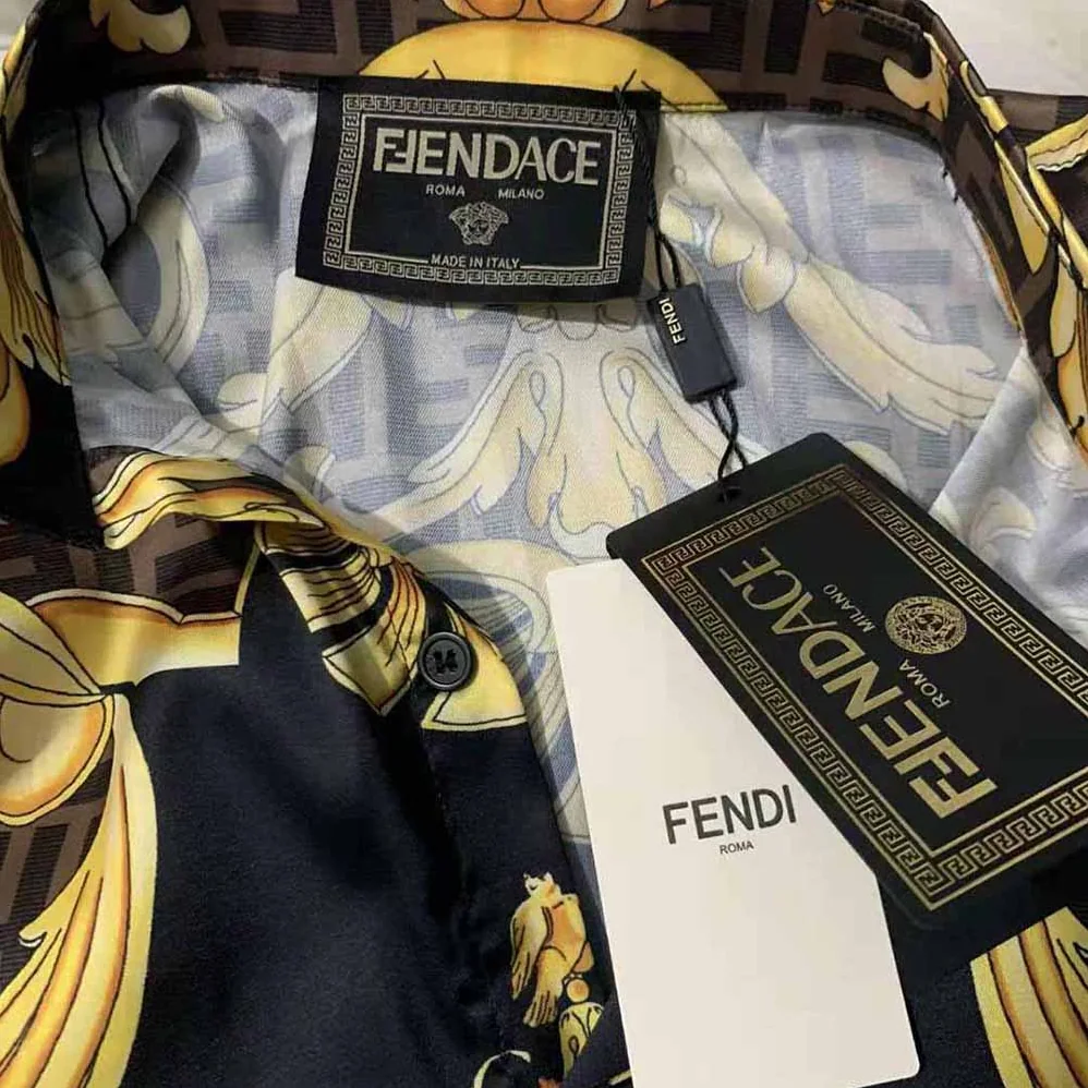 Fendi Fendace Multicolor Silk Shirt for Men in Black Fendi Fendace Multicolor Silk Shirt for Men in Black