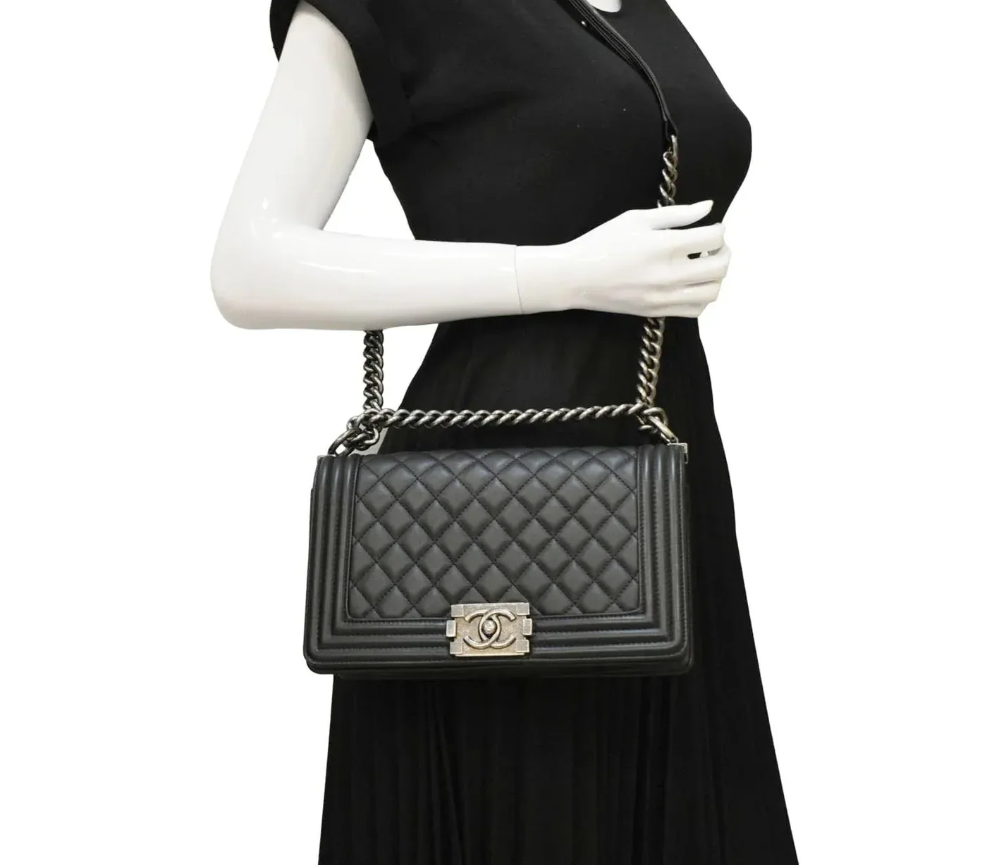 Chanel Boy Medium Crossbody Bag in Black Silver Hardware Chanel Boy Medium Crossbody Bag in Black Silver Hardware