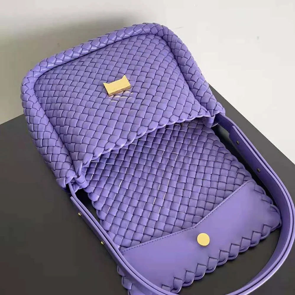 Bottega Veneta Cobble Shoulder Bag Small Padded Intreccio Leather for Women in Purple