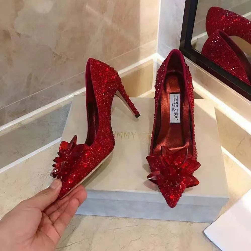 Jimmy Choo Alia Red Crystal Covered Pointy Toe Pumps for Women Jimmy Choo Alia Red Crystal Covered Pointy Toe Pumps for Women