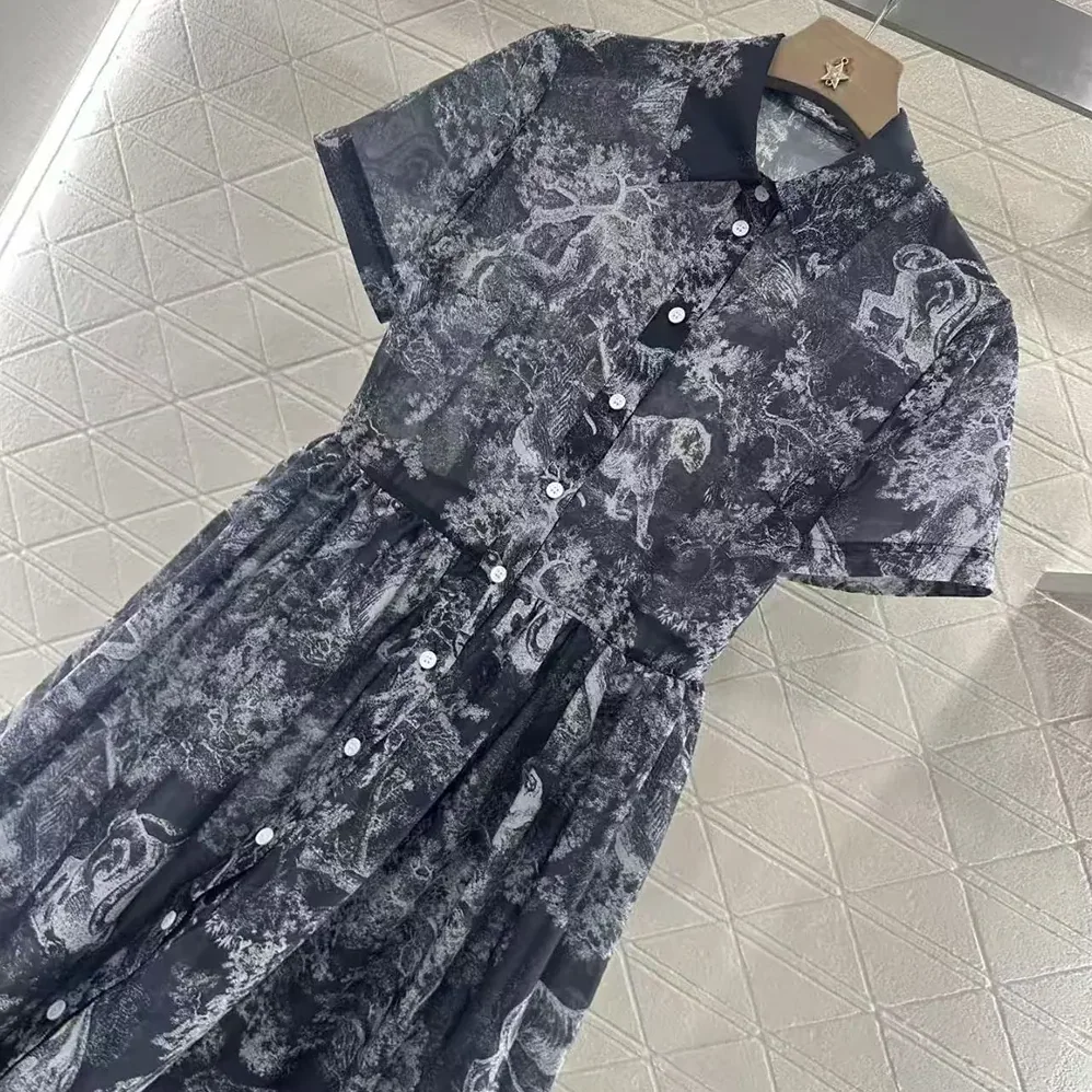 Dior Dioriviera Mid-length Shirt Dress Gray and White Cotton Muslin for Women Dior Dioriviera Mid-length Shirt Dress Gray and White Cotton Muslin for Women