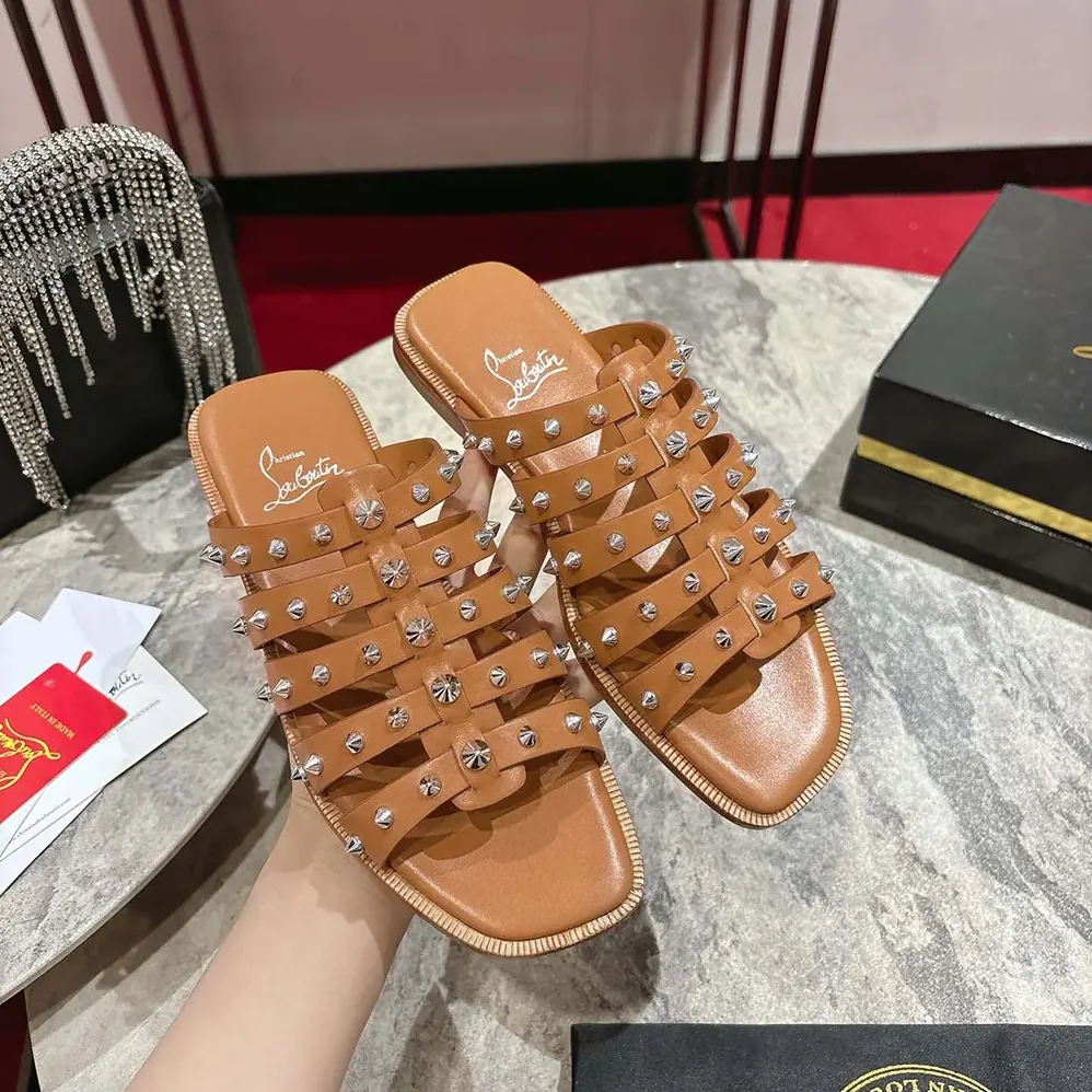 Christian Louboutin Charja Mules Waxed Calf Leather for Women in Brown Christian Louboutin Charja Mules Waxed Calf Leather for Women in Brown