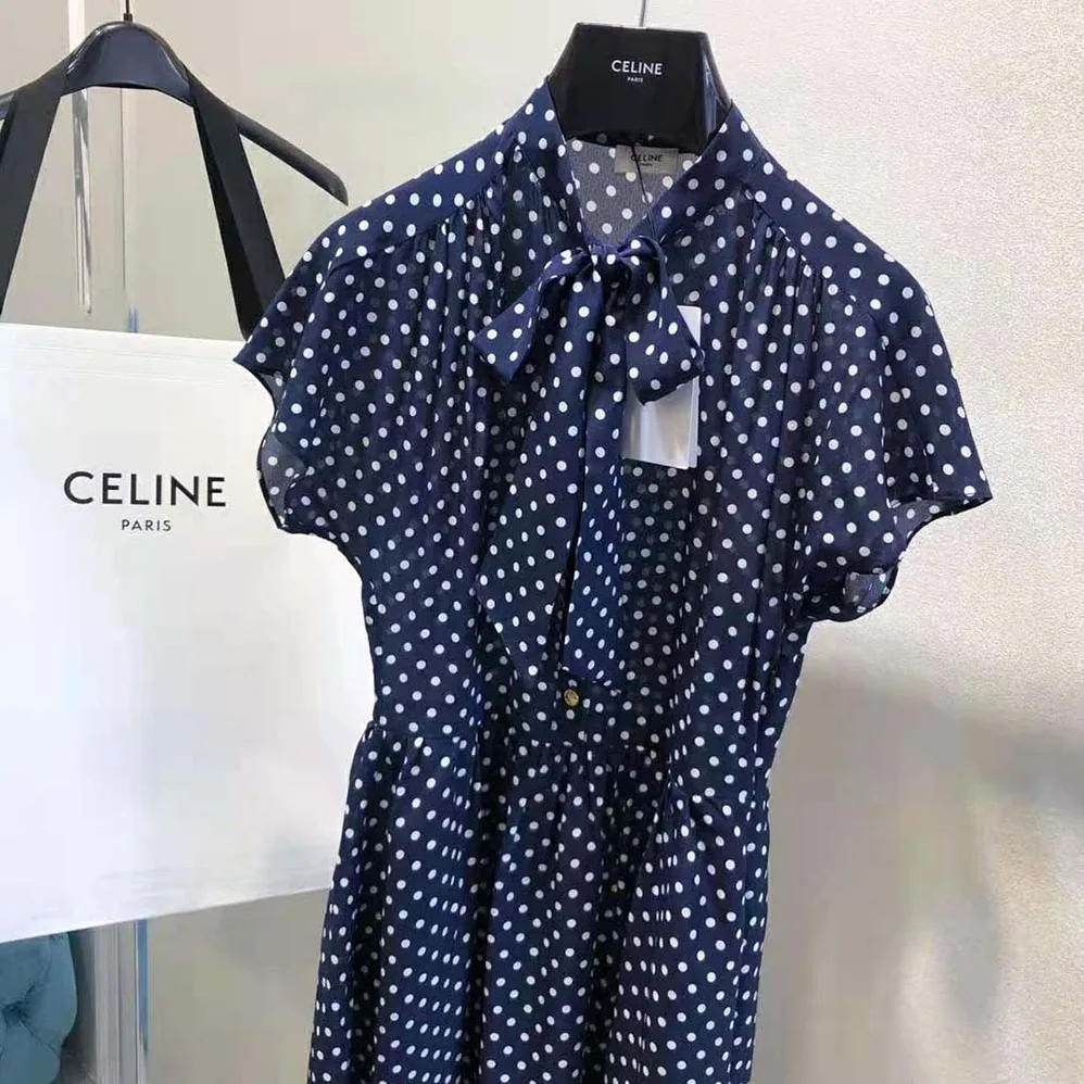 Celine Lavalliere Dress in Crepe DE Chine for Women in Navy Celine Lavalliere Dress in Crepe DE Chine for Women in Navy