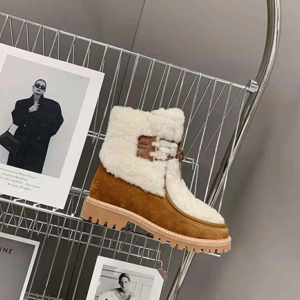 Celine Margaret Lace-up Fur Boot in Suede Calfskin and Shearling for Women Celine Margaret Lace-up Fur Boot in Suede Calfskin and Shearling for Women