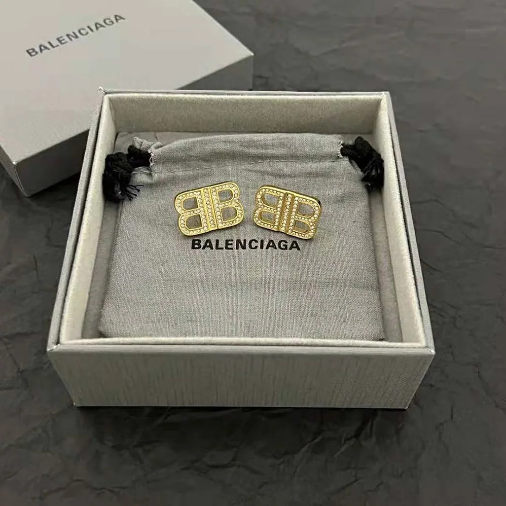 Balenciaga BB 2.0 XS Earrings in Gold Brass and Rhinestones for Women Balenciaga BB 2.0 XS Earrings in Gold Brass and Rhinestones for Women