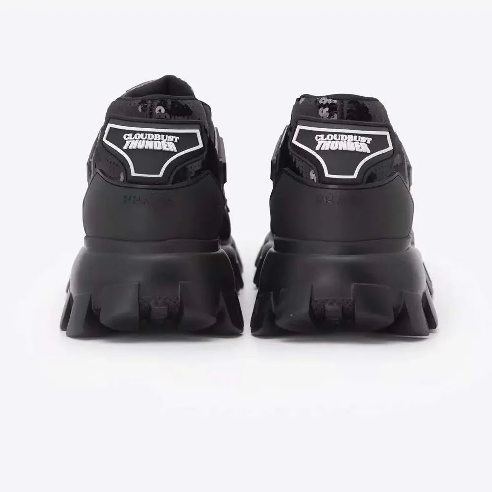 Prada Cloudbust Thunder Sequin Lug-Sole Sneakers for Unisex in Black