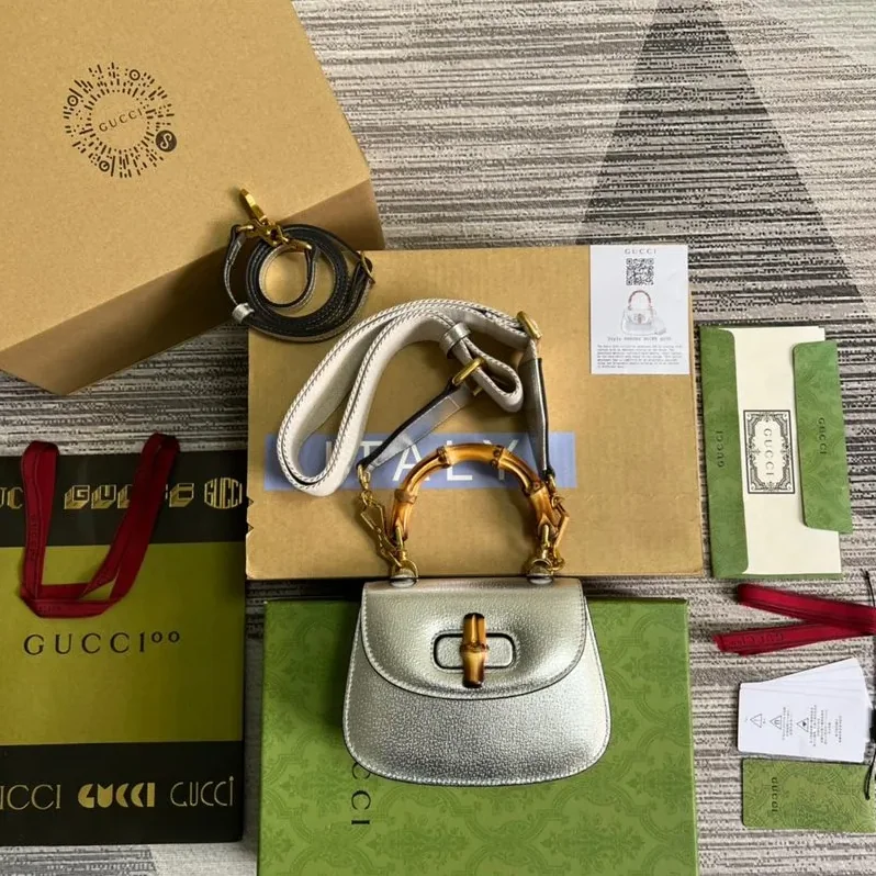 Gucci Bamboo 1947 Mini Top Handle Bag Silver Gucci Bamboo 1947 Mini Top Handle Bag Silver