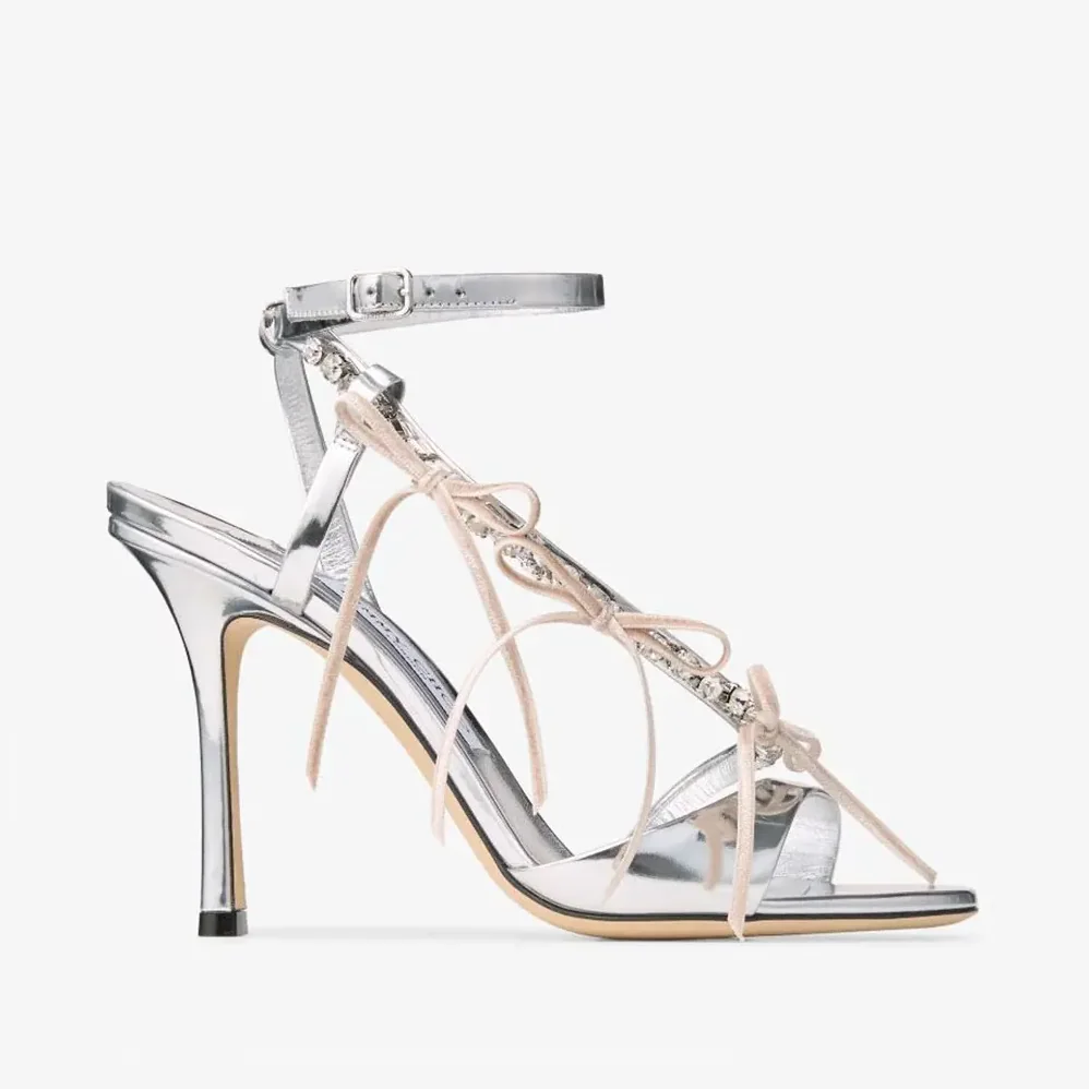 Jimmy Choo Lula 100mm Silver and Macaron Liquid Metal Leather Sandals for Women Jimmy Choo Lula 100mm Silver and Macaron Liquid Metal Leather Sandals for Women