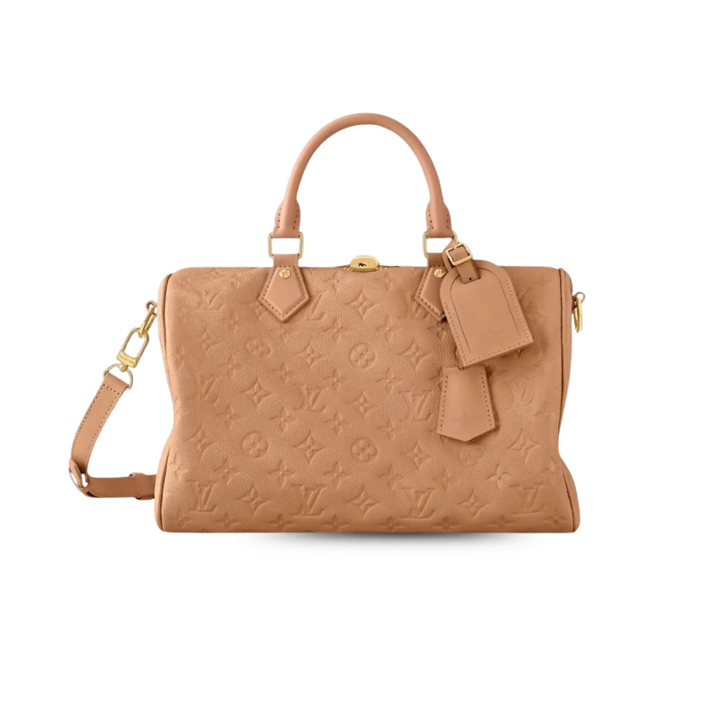 Louis Vuitton Speedy Soft 30 Top Handle Bag / Arizona Beige Monogram Empreinte Gold Hardware