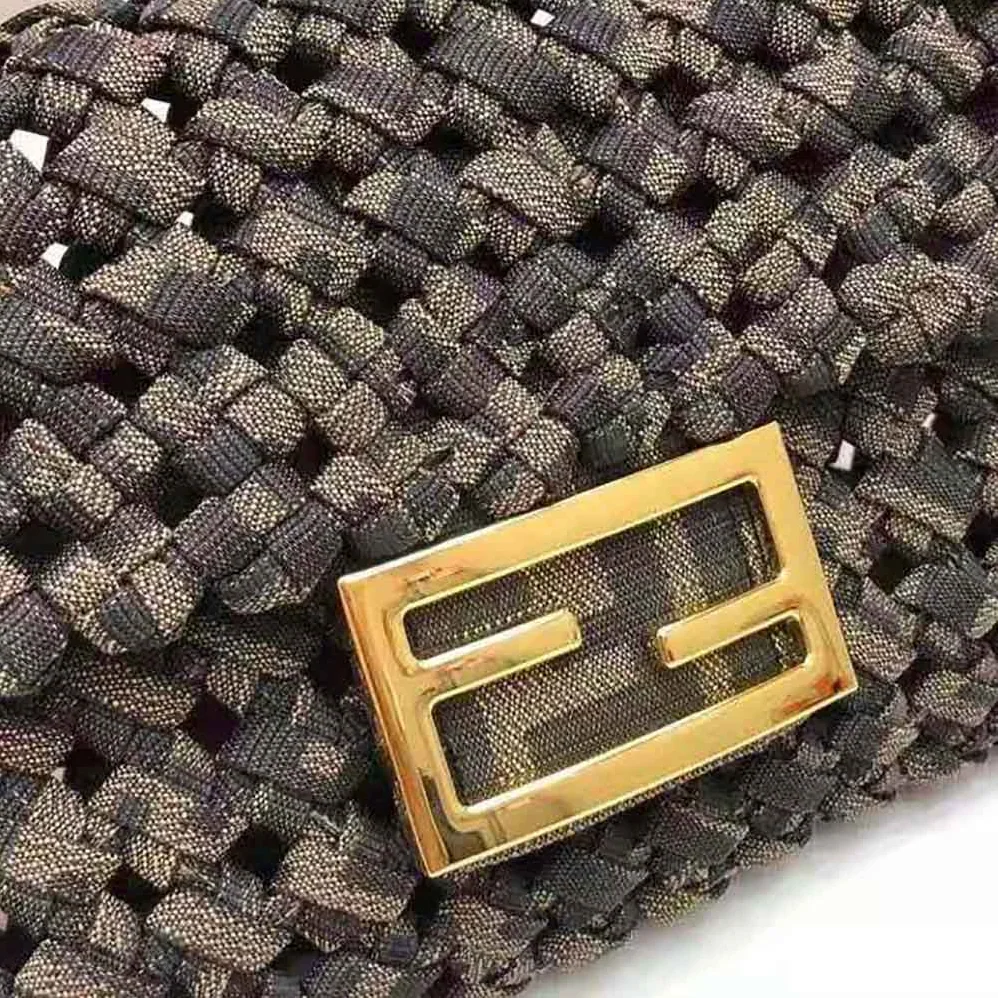 Fendi Baguette Jacquard Fabric Interlace Bag for Women in Olive Fendi Baguette Jacquard Fabric Interlace Bag for Women in Olive