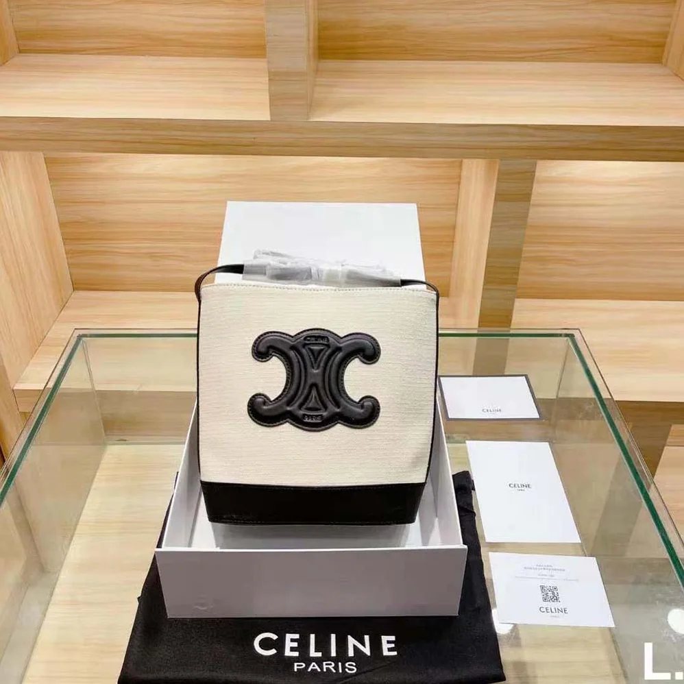 Celine Small Bucket Cuir Triomphe in Textile and Calfskin for Women