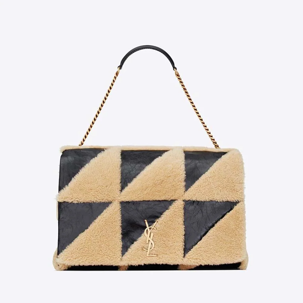 Saint Laurent YSL Jamie Giant Chain Bag “Carré Rive Gauche” in Suede and Shearling Patchwork for Women in Black Saint Laurent YSL Jamie Giant Chain Bag “Carré Rive Gauche” in Suede and Shearling Patchwork for Women in Black