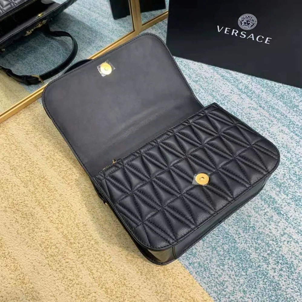 Versace Virtus Quilted Shoulder Bag for Women in Black