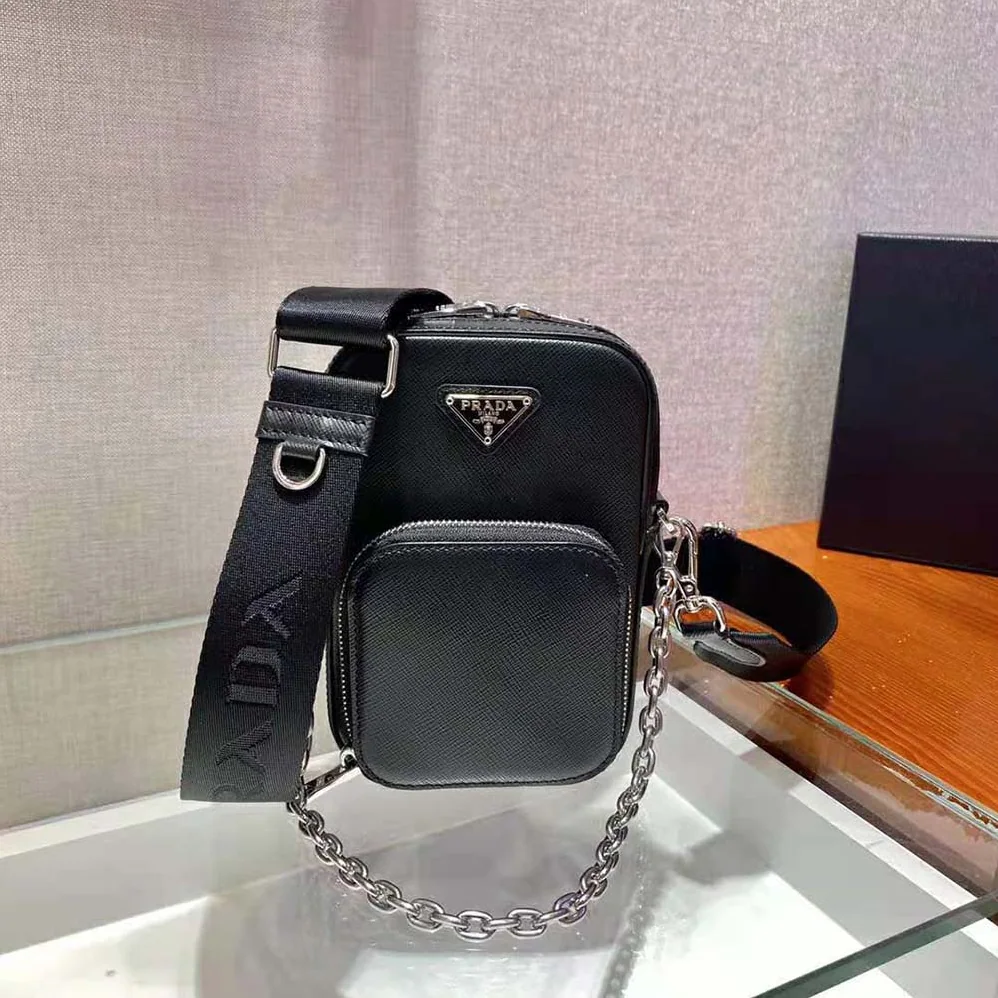 Prada Saffiano Leather Mini Bag for Men in Black Prada Saffiano Leather Mini Bag for Men in Black