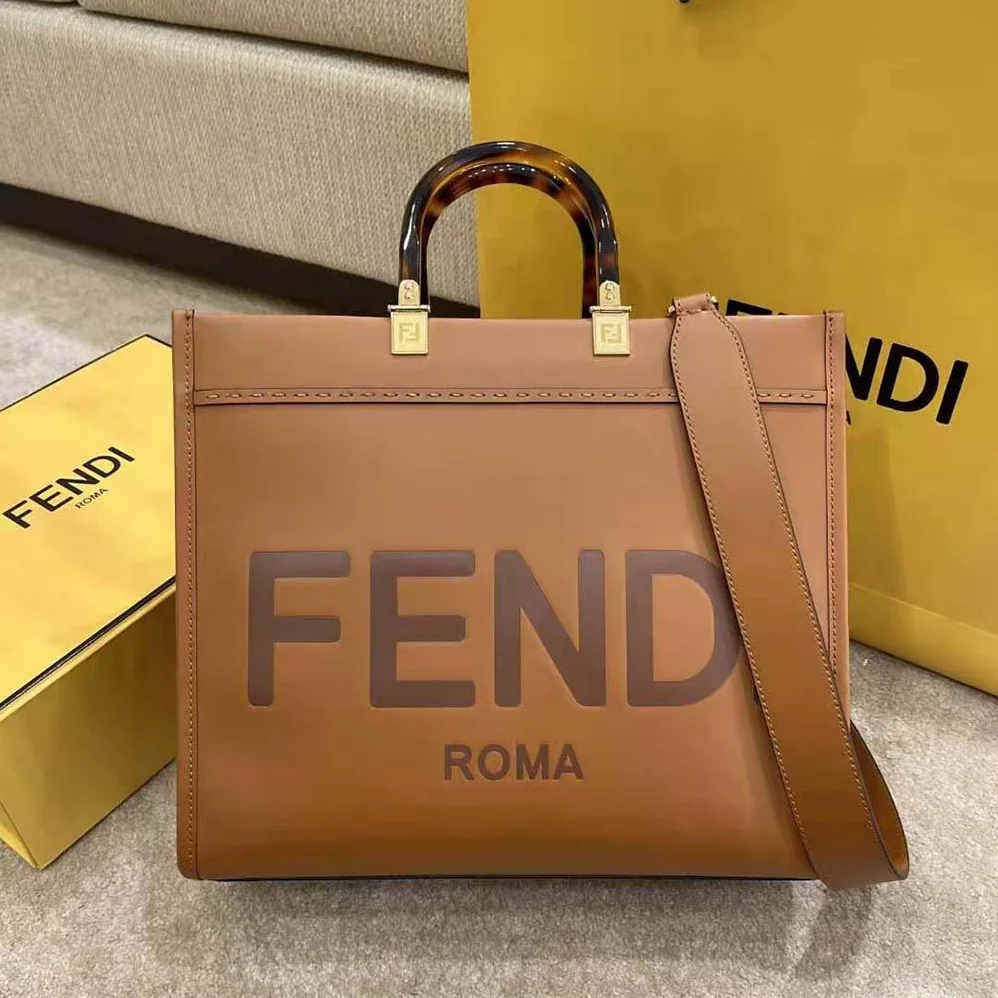 Fendi Sunshine Shopper Leather Shopper for Women in Brown Fendi Sunshine Shopper Leather Shopper for Women in Brown