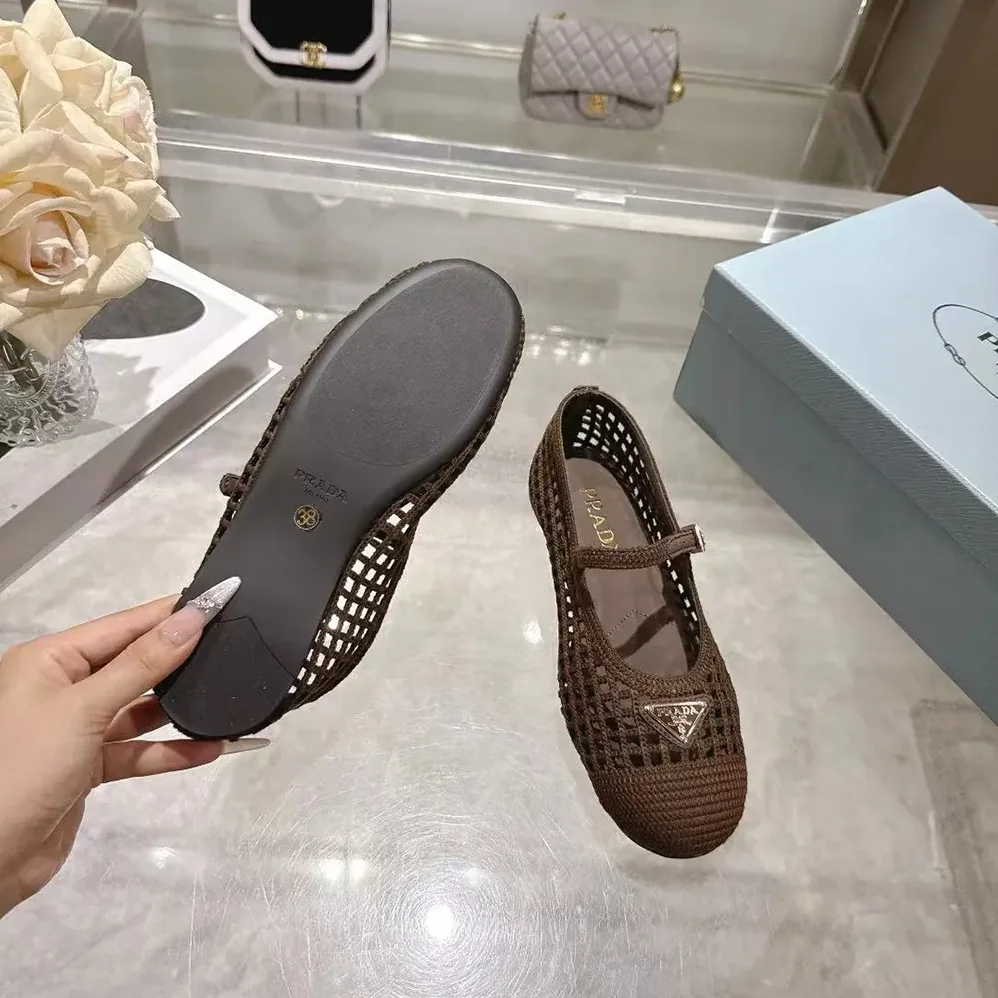 Prada Crochet Ballerinas for Women in Cocoa Brown Prada Crochet Ballerinas for Women in Cocoa Brown