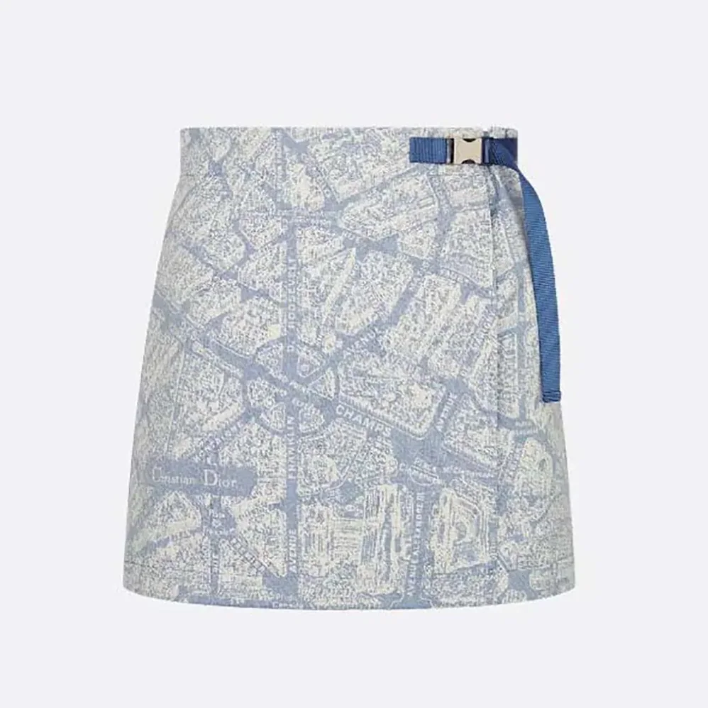 Dior Skort White and Chambray Blue Jacquard Technical Taffeta with Plan de Paris Motif for Women Dior Skort White and Chambray Blue Jacquard Technical Taffeta with Plan de Paris Motif for Women