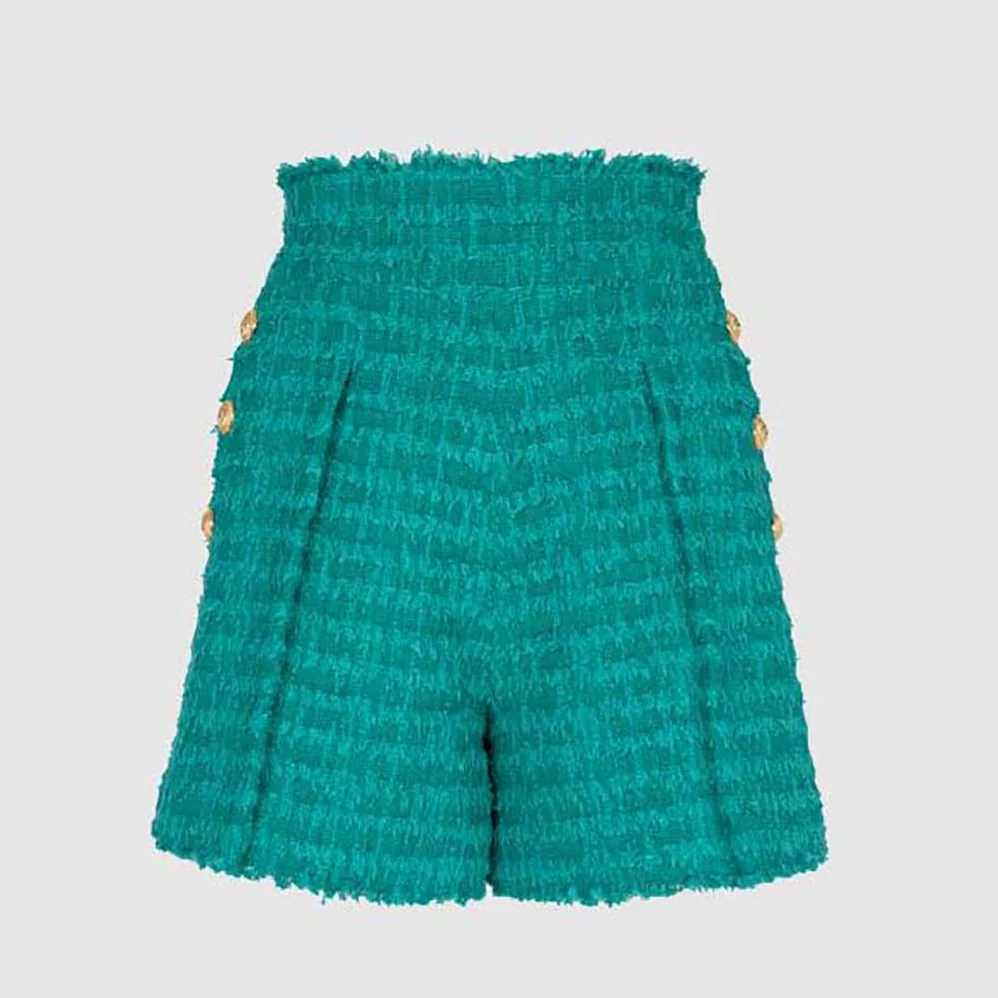 Balmain Flared Tweed Shorts for Women in Green