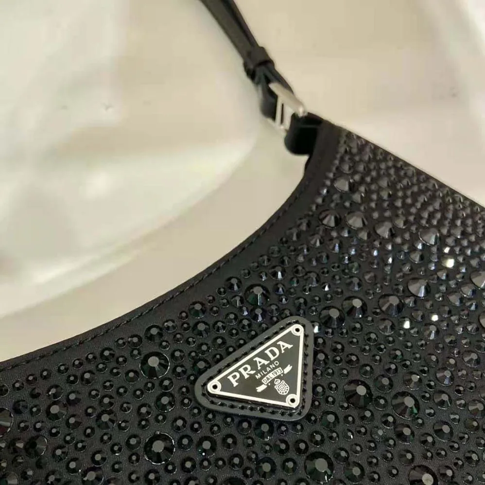 Prada Cleo Satin Bag with Crystals for Women in Black