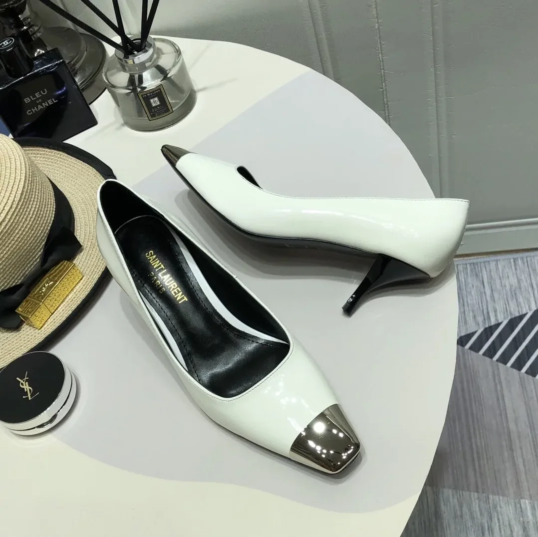Saint Laurent Blade Slingback Pumps White YSL