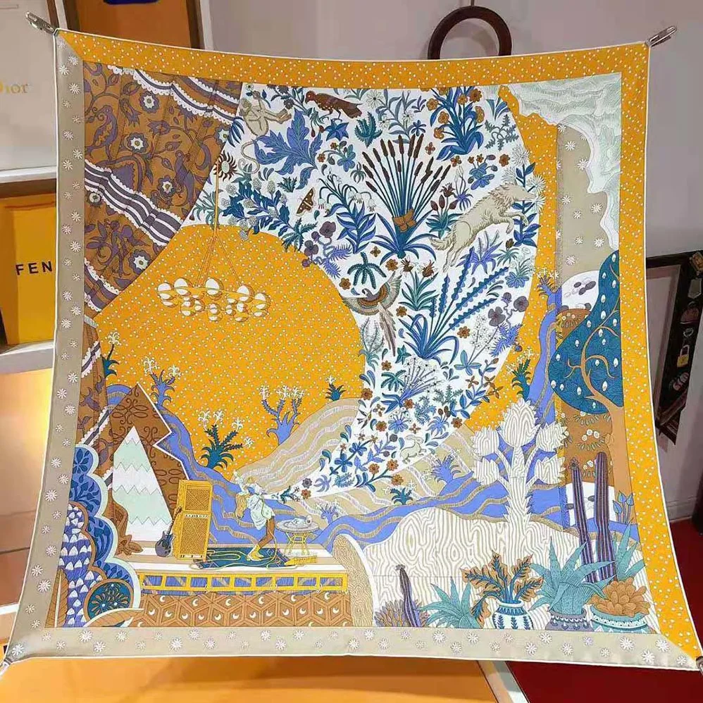 Hermes Le Premier Chant Scarf 90 in Silk Twill with Hand-Rolled Edges for Women in Yellow Hermes Le Premier Chant Scarf 90 in Silk Twill with Hand-Rolled Edges for Women in Yellow