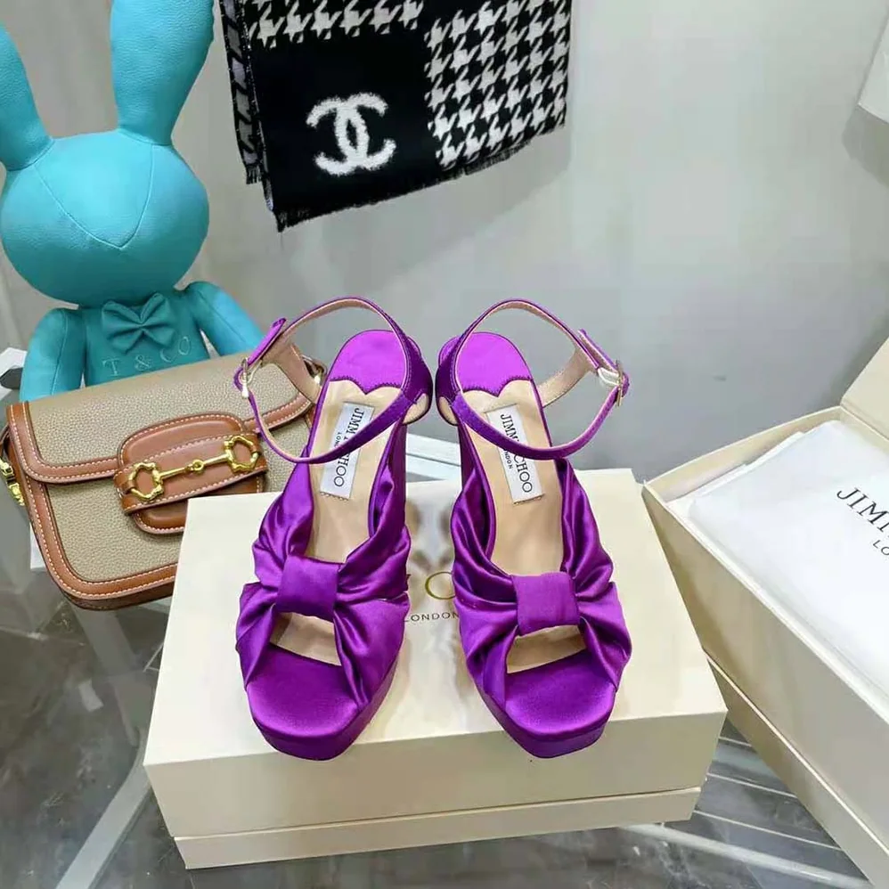 Jimmy Choo Heloise 120 Pink Violet Satin Platform Sandals for Women Jimmy Choo Heloise 120 Pink Violet Satin Platform Sandals for Women