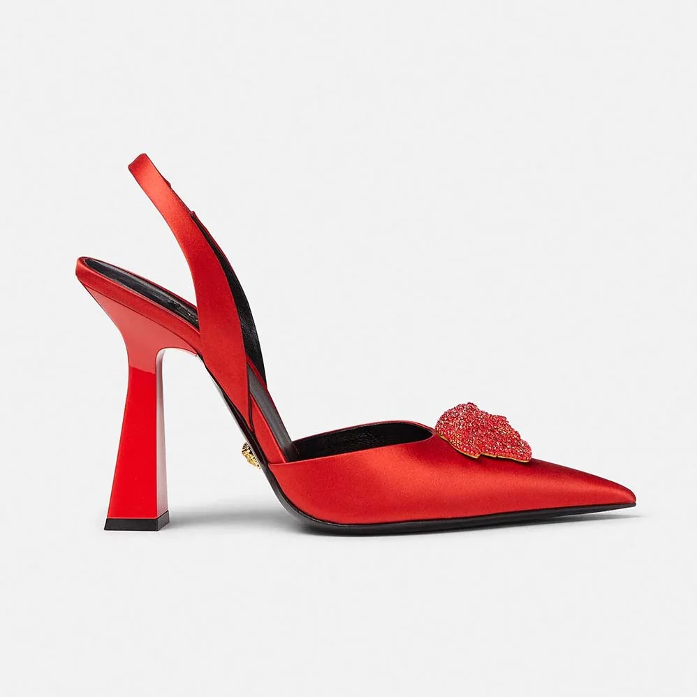 Versace La Medusa Satin Sling-Back Pumps in 105 mm Heel for Women in Red Versace La Medusa Satin Sling-Back Pumps in 105 mm Heel for Women in Red