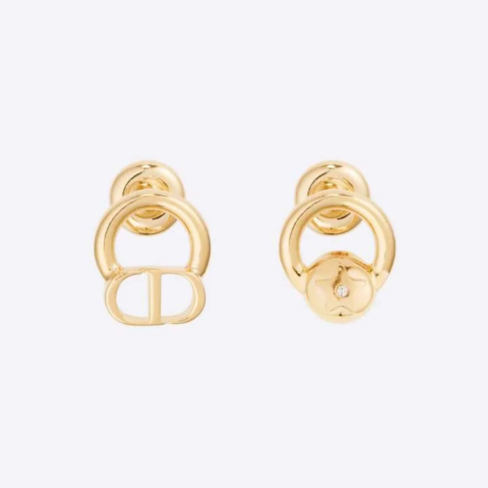 Dior Petit CD Stud Earrings Gold-Finish Metal with a White Crystal for Women Dior Petit CD Stud Earrings Gold-Finish Metal with a White Crystal for Women
