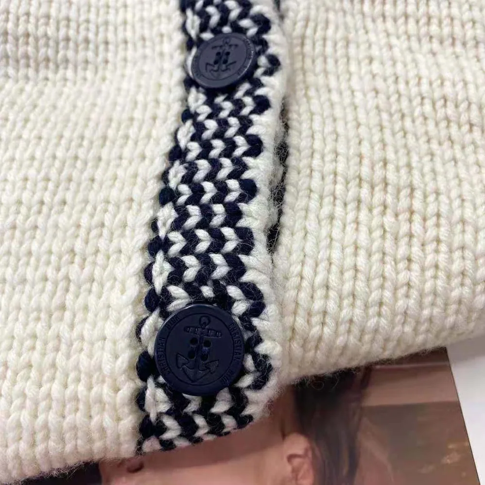 Dior Sailor Collar Cardigan Ecru Wool and Cashmere Knit for Women Dior Sailor Collar Cardigan Ecru Wool and Cashmere Knit for Women