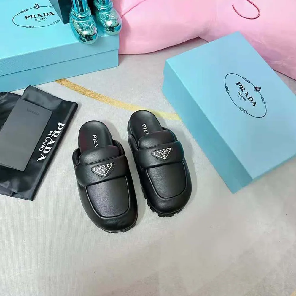 Prada Soft Padded Nappa Leather Sabots for Women in Black