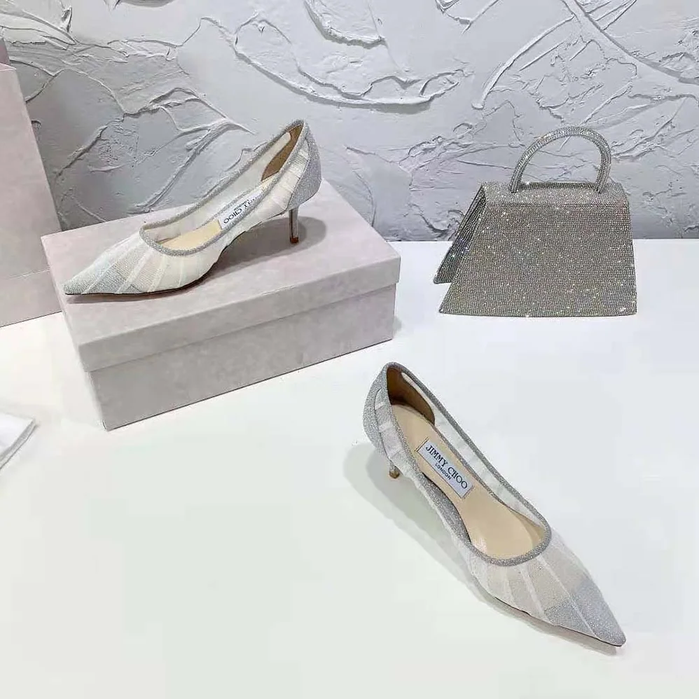 Jimmy Choo Love 65 Metallic Silver Glitter Fabric Pumps for Women Jimmy Choo Love 65 Metallic Silver Glitter Fabric Pumps for Women