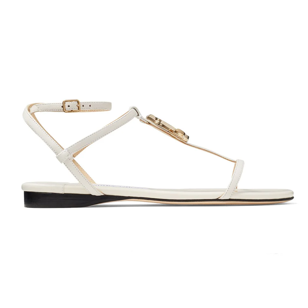 Jimmy Choo Alodie Flat Latte Nappa and Patent Leather Flat Sandals for Women