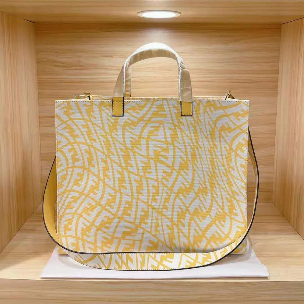 Fendi Shopper Yellow Glazed Canvas Bag for Women